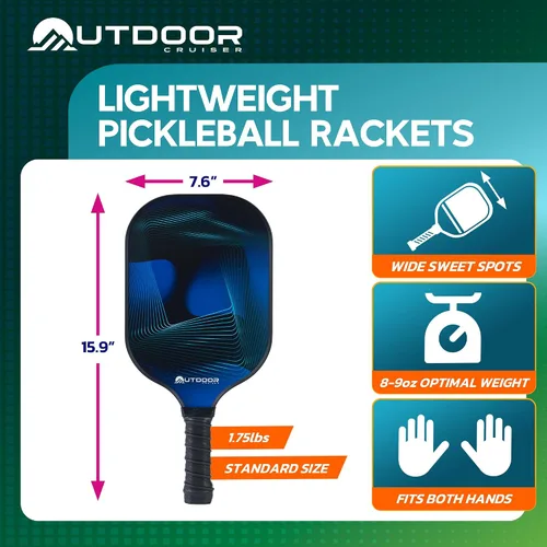 Vista 3 de Outdoor Cruiser Pickleball Paddle Set – Aprobado por USAPA, palas de fibra de vidrio de primera calidad con agarre ligero que absorbe los golpes