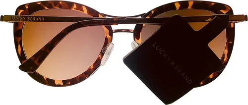 Vista 5 de Lucky Brand Gafas de sol de plástico tipo ojo de gato para mujer, luna de lente marrón, Carey