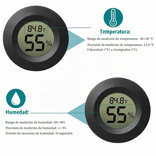 Vista 2 de Paquete de 10 mini termómetros higrómetros, medidores electrónicos digitales de temperatura y humedad, pantalla LCD para interiores