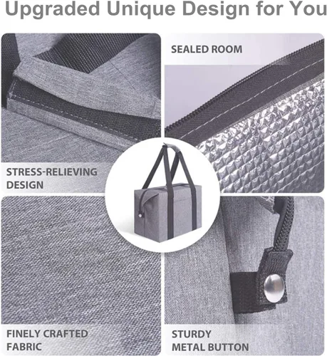 Vista 9 de Bolsas enfriadoras de compras aisladas con cremallera superior para comestibles, bolsa de espuma térmica reutilizable para viajes, picnic