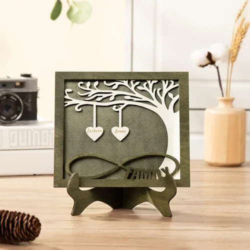 Vista 8 de Árbol genealógico con etiqueta de corazón, placas de madera grabadas personalizadas, regalos personalizados para madres, padres, escritorio, nombres