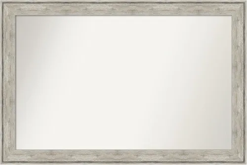 Vista 338 de Amanti Art Espejo de baño plateado para sobre el fregadero, 28 x 37 pulgadas, elegante espejo rectangular de peltre cepillado, marco de madera