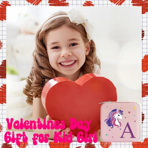 Vista 2 de Parima Organizador de joyas de viaje de unicornio - Pequeño joyero rosa con inicial para niñas y mujeres Regalo de cumpleaños personalizado Idea