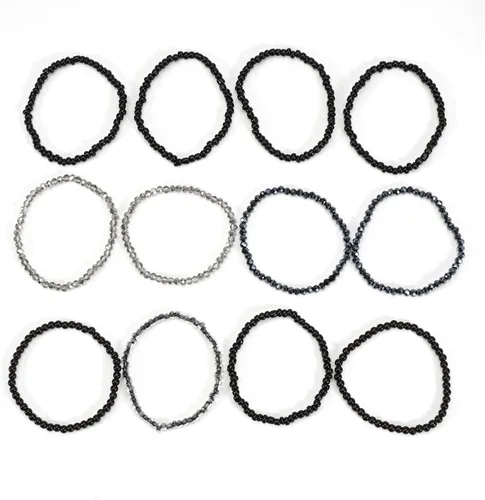 Vista 2 de Caiyao 12 pulseras apilables con cuentas de resina multicapa bohemia, pulseras elásticas de cuentas de cristal de colores, pulseras elásticas