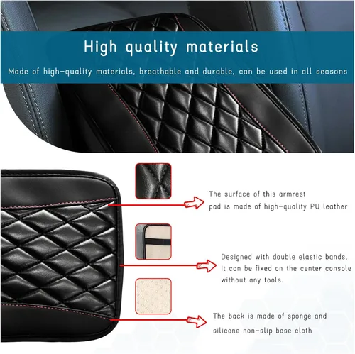 Vista 3 de Dickno Cojín para Consola Central de Automóvil, Funda Universal de Cuero Impermeable para Caja de Asiento de Reposabrazos, Cómodo Protector