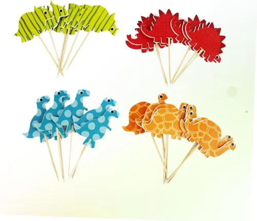 Vista 4 de 96pcs Dinosaur Cake Toppers Birthday Cake Decorations Inserted Cards for Party Supplies