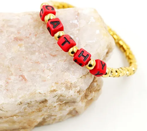 Vista 3 de Pulseras de cuentas de hematita personalizadas con nombre personalizado para mujeres y hombres, mejor amigo Y1533, Acrílico Acrílico Hematita