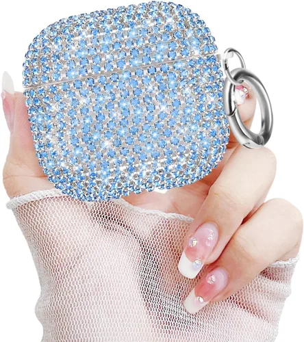 Vista 19 de Newseego Funda para AirPods de 1 y 2 generación, funda de lujo con diamantes de imitación brillantes con llavero para mujeres y niñas, anti-pérdida