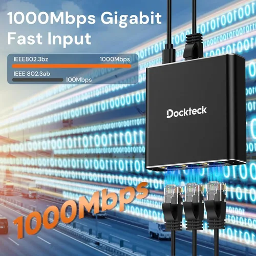 Vista 3 de Divisor de Ethernet 1 a 3 de 1000Mbps, divisor de cable de Internet Dockteck 1 entrada y 3 salidas, interruptor de red de alta velocidad Gigabit