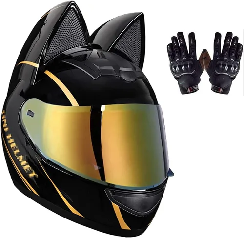 Vista 14 de Casco de locomotora con orejas de gato con certificación DOT, cómodo casco modular de cara completa para motocicleta, casco personalizado para Negro