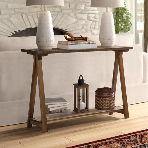 Vista 4 de HOKYHOKY Mesas de consola de madera maciza - Mesa rústica de granja de 110 cm de pino para pasillo, mesas de vestíbulo para sala de estar, mesa