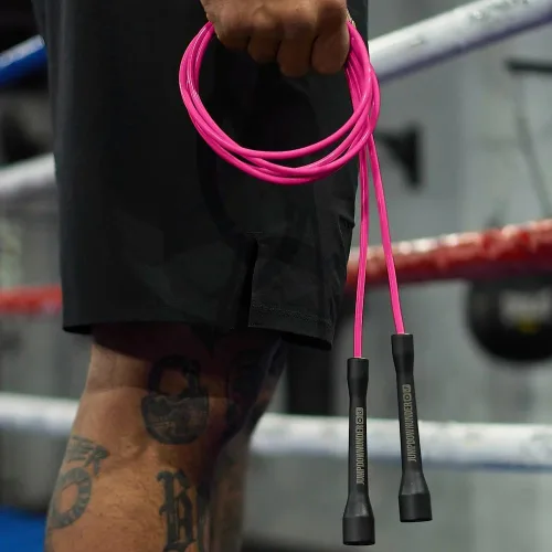 Vista 3 de JDU Athletics Speed Series I Hecho para boxeo 20% más pesado que la cuerda de salto estándar de PVC sin enredos, tamaño ajustable, asas Eclipse