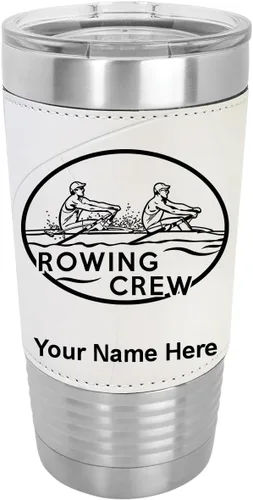 Vista 22 de LaserGram 20oz Vacuum Insulated Tumbler Mug, Rowing Crew, Personalized Engraving Included (Faux Leather, Baseball Style)