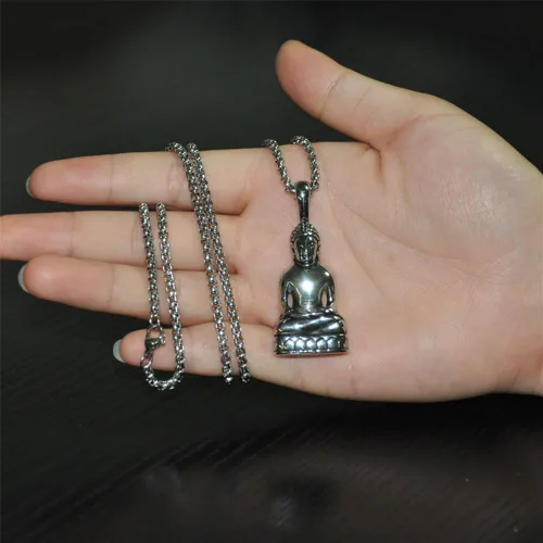 Vista 5 de SINLEO Collar con colgante de Buda tibetano de acero inoxidable para hombre, amuleto de Amitabha