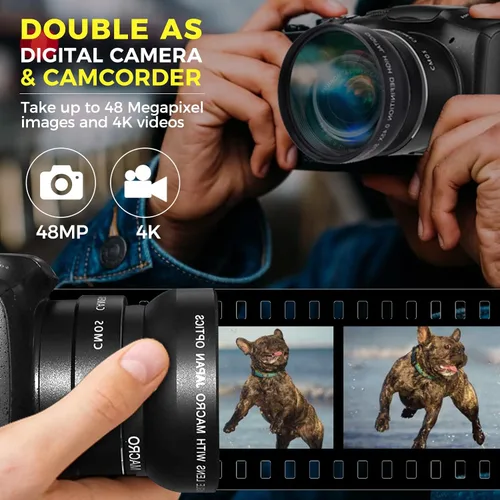Vista 2 de Cámara digital con lente macro y gran angular 48MP 4K Autofocus Vlogging Cámara para fotografía Pantalla de 3.0 pulgadas Cámara compacta