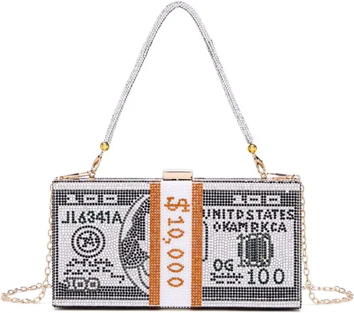 Vista 2 de Covelin Bolso de mano Dollar para mujer, bolso de noche con diamantes de imitación