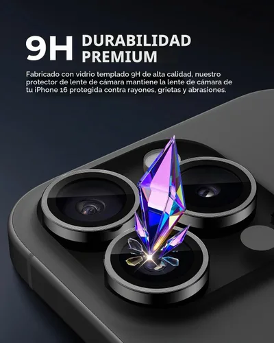 Vista 2 de UARMOR - Protector de lente de cámara para [iPhone 16 Pro y 16 Pro Max] 9H de vidrio templado y cubierta de aluminio, HD transparente, kit de fácil