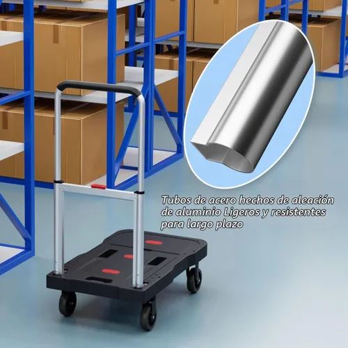 Vista 9 de Carro de empuje plegable para camión de plataforma, capacidad de peso de 330 libras, mango ajustable para carretilla de mano con ruedas giratorias