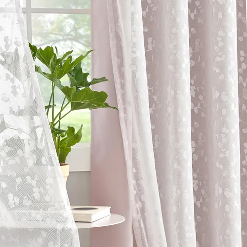 Vista 14 de Jubilantex Cortinas opacas completas + paneles de ventana transparentes con hojas, juego de tratamiento de ventana de doble capa estilo mezcla