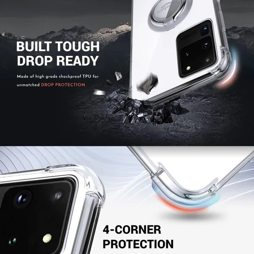 Vista 4 de Silverback Funda transparente para Samsung Galaxy S20 Ultra con anillo, TPU suave de protección contra golpes, absorción de golpes, funda