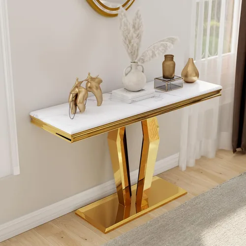 Vista 8 de ACEDÉCOR Mesa consola dorada con mesa brillante para sala de estar, pasillo