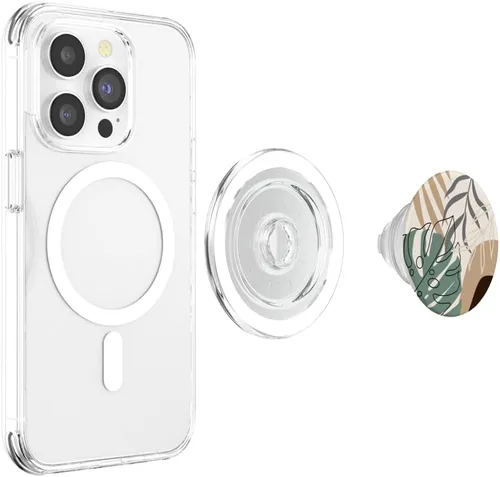 Vista 3 de Botánico tropical beige marrón exótico minimalista abstracto PopSockets MagSafe PopGrip para iPhone