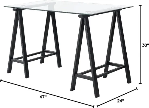 Vista 10 de OSP Home Furnishings Middleton Escritorio de 47 pulgadas con parte superior de vidrio biselado transparente, base negra