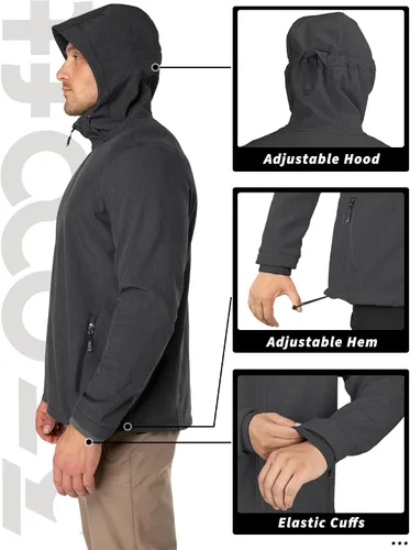 Vista 5 de 33,000ft Chaqueta Softshell con capucha para hombre, impermeable, ligera, aislada, cortavientos, con forro polar