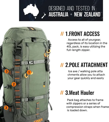 Vista 5 de SPIKA Mochila de caza con marco interno, mochila de senderismo impermeable para extensible, 40L + 80L + capacidad