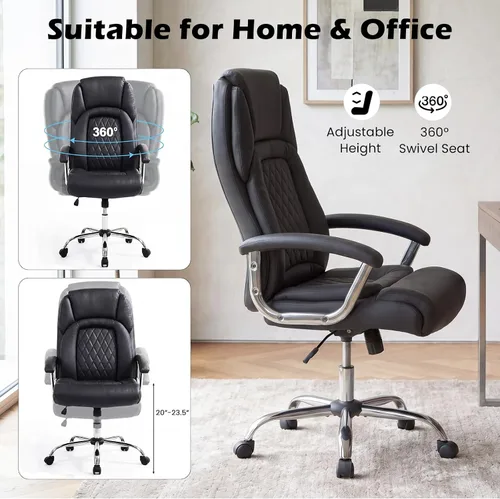 Vista 7 de Giantex Silla de oficina ergonómica, silla ejecutiva tapizada de cuero con reposabrazos acolchados y respaldo mecedor, silla de escritorio