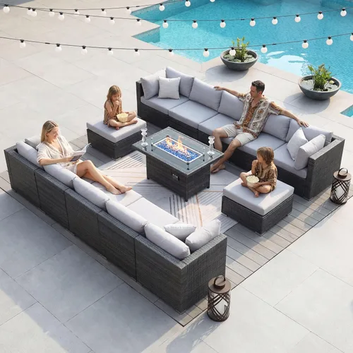 Vista 122 de NICESOUL Juego de muebles de patio de ratán extra grande con mesa para fogata de gas y propano, 29.3 pulgadas, respaldo alto, cómodos conversaciones