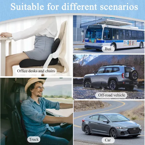Vista 8 de Cojín de asiento ergonómico con correa ajustable, cojín de asiento de silla de oficina de espuma viscoelástica con diseño en forma de L, cojín
