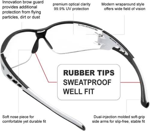 Vista 6 de HTS HUNTERSKY Gafas de seguridad de tiro envolventes U6 transparentes, antiniebla y antiarañazos, ligeras y súper flexibles con ANSI Z87.1