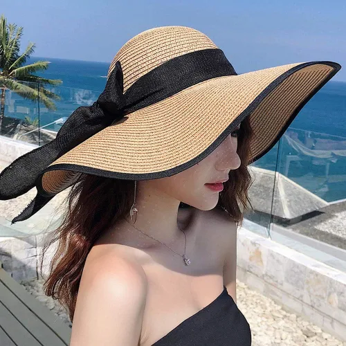 Vista 3 de Women's Folable Floppy Hat,Wide Brim Sun Protection Straw Hat, Summer UV Protection Beach Cap(L)
