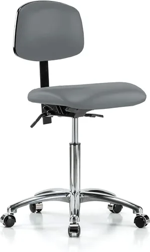 Vista 60 de Perch - Silla de laboratorio con ruedas cromadas con soporte de respaldo ajustable, altura del escritorio de 17 a 22 pulgadas, tela negra