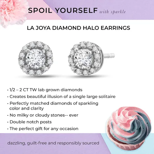 Vista 4 de La Joya Aretes de diamantes con halo cultivados en laboratorio TW de 12-2 CT para mujeres y hombres en oro macizo de 10 quilates Aretes