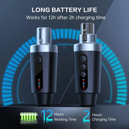 Vista 6 de EBJ Transmisor Receptor de Micrófono Inalámbrico 2.4Ghz, Sistema Inalámbrico de Micrófono XLR, Adaptador de Micrófono Inalámbrico Recargable