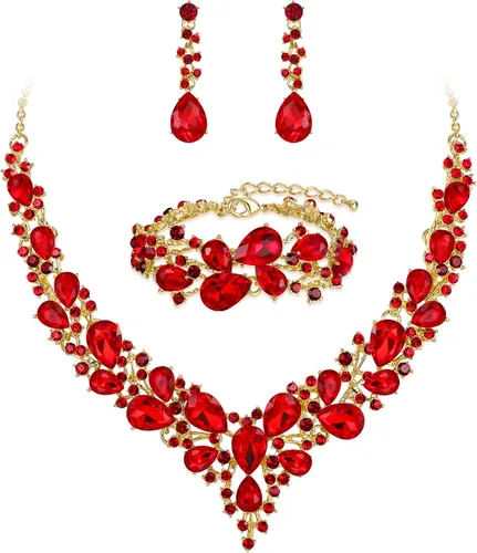 Vista 15 de BriLove - Juego de joyas de boda con cristales austriacos, collar, aretes y pulsera para mujer 01-Tono plateado transparente