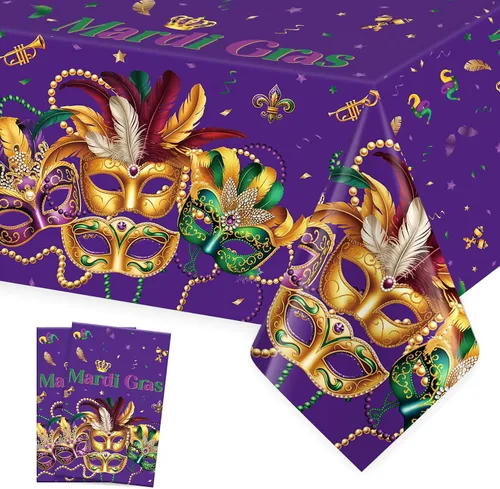 Vista 9 de Mantel de Navidad, 2 piezas de mantel de Navidad desechable para mesa rectangular, 54" x 108" de plástico con diseño de copo de nieve, árbol