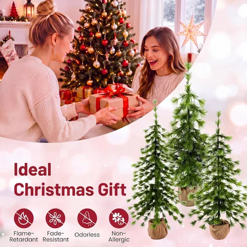 Vista 6 de Cinnvoice Paquete de 3 árboles de Navidad preiluminados con luces, aguja