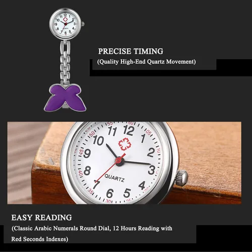 Vista 3 de Avaner - Reloj de bolsillo con clip para mujer, de acero inoxidable, de cuarzo, con cara de corazón, con solapa, reloj de bolsillo colgante