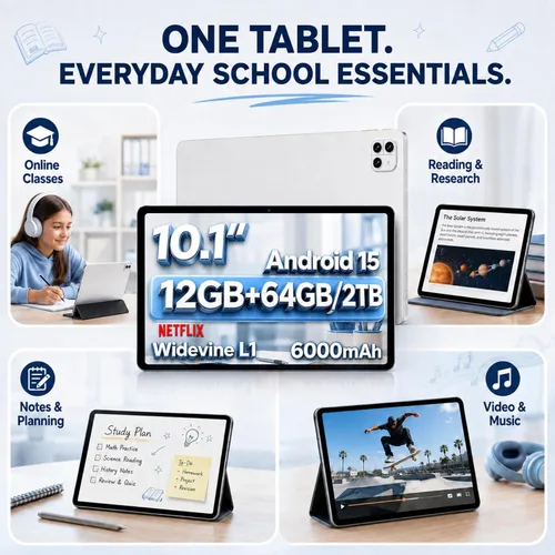 Vista 6 de Tablet 10.1 inch Android 15 Tablet: 12GB RAM 64GB ROM 2TB Expand