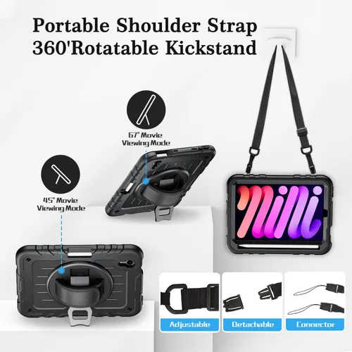 Vista 7 de Funda para iPad mini 7 A17 Pro/iPad mini 6 de 8.3 pulgadas, funda para iPad mini de 7ª/6ª generación (2024/2021) con soporte para lápiz/soporte