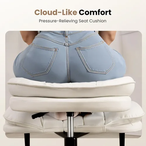 Vista 6 de HOMRELEXA Silla de oficina con patas cruzadas, silla de escritorio ergonómica cruzada en nube, silla de meditación con ruedas, asiento ajustable