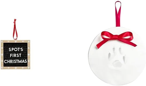 Vista 11 de Kate & Milo Adorno de hueso con estampado de pata de Navidad, recuerdo navideño para mascotas, blanco Pet-Safe Clay, No-Mix or Bake DIY Keepsake