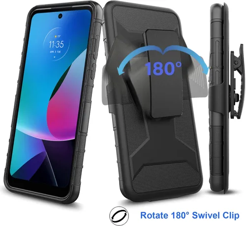 Vista 4 de Ailiber Funda para Motorola Moto G Play 2023, funda con protector de pantalla de vidrio templado, funda giratoria con clip para cinturón