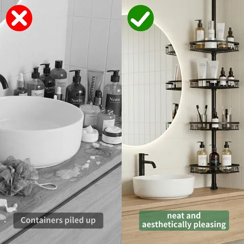Vista 5 de Barra de tensión ajustable para ducha, jabón de esquina de 4 niveles, 43.5