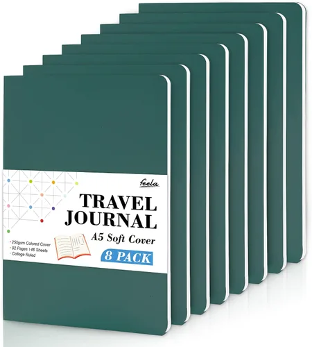 Vista 27 de Feela - Paquete de 8 cuadernos de tapa blanda en masa, cuadernos universitarios rayados para el trabajo, cuaderno de viaje rayado para mujeres