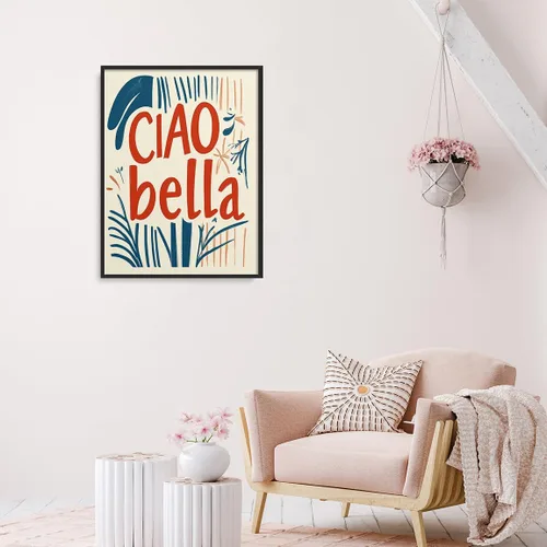 Vista 5 de Ciao, Bella, impresión italiana de verano, arte de pared de playa para habitación femenina o dormitorio, póster costero rosa moderno con limón