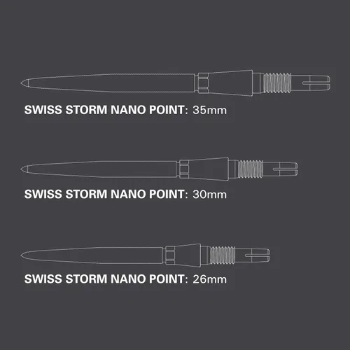 Vista 2 de Target Darts Swiss Point Storm Nano Dart Points (3-Pack Tips) 26/30/35mm SP – Change Dart Point, Professional Dart Accessories